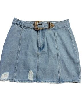 Le Lis Denim Mini Skirt Western Belt Distressed Festival Y2K M